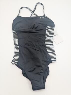 Nike Swimsuit Womens Size Small S Black Swoosh One Piece Back Bathing Suit NWT